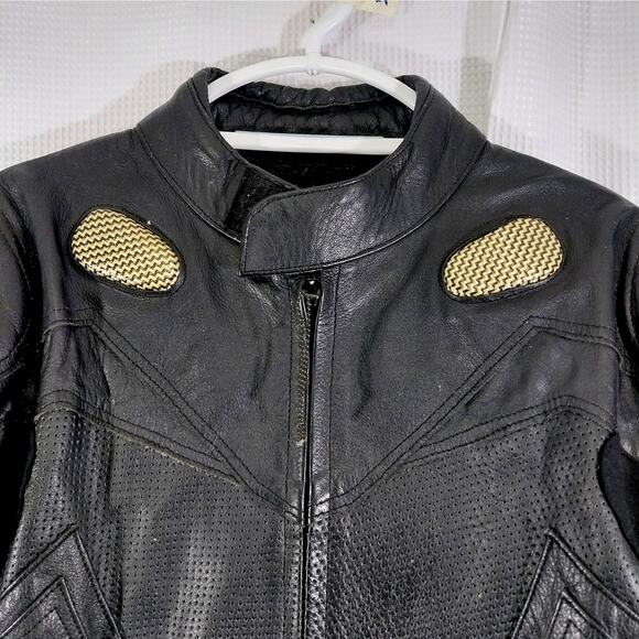 TOP GEAR BY 4 STAR! 100% FINE BLACK GENUINE LEATHER RACING SUIT, ARMORED! SZ L - Picture 6 of 16